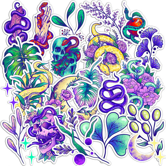 Cavka 24 PCS Sticker Pack for Laptop Botanical Snakes