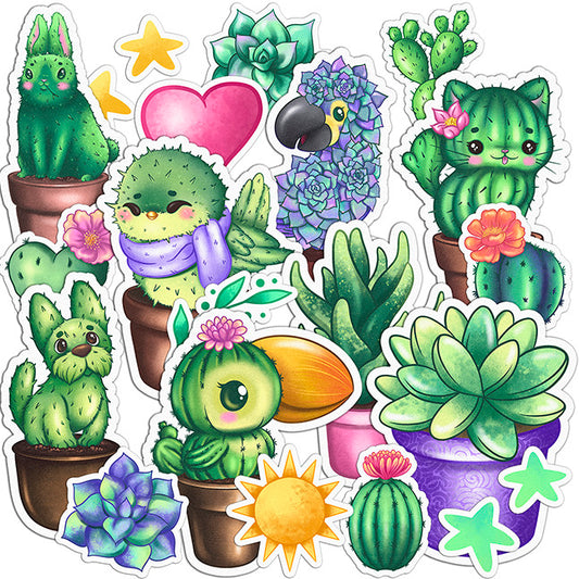 Cavka 19 PCS Sticker Pack for Laptop Cacti Zoo