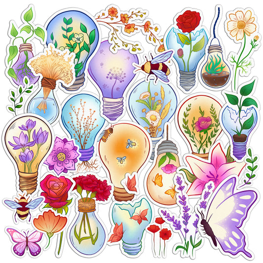 Cavka 29 PCS Sticker Pack for Laptop Floral Light Bulbs