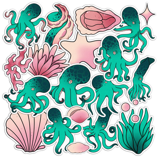 Cavka 20 PCS Sticker Pack for Laptop Emerald Octopus