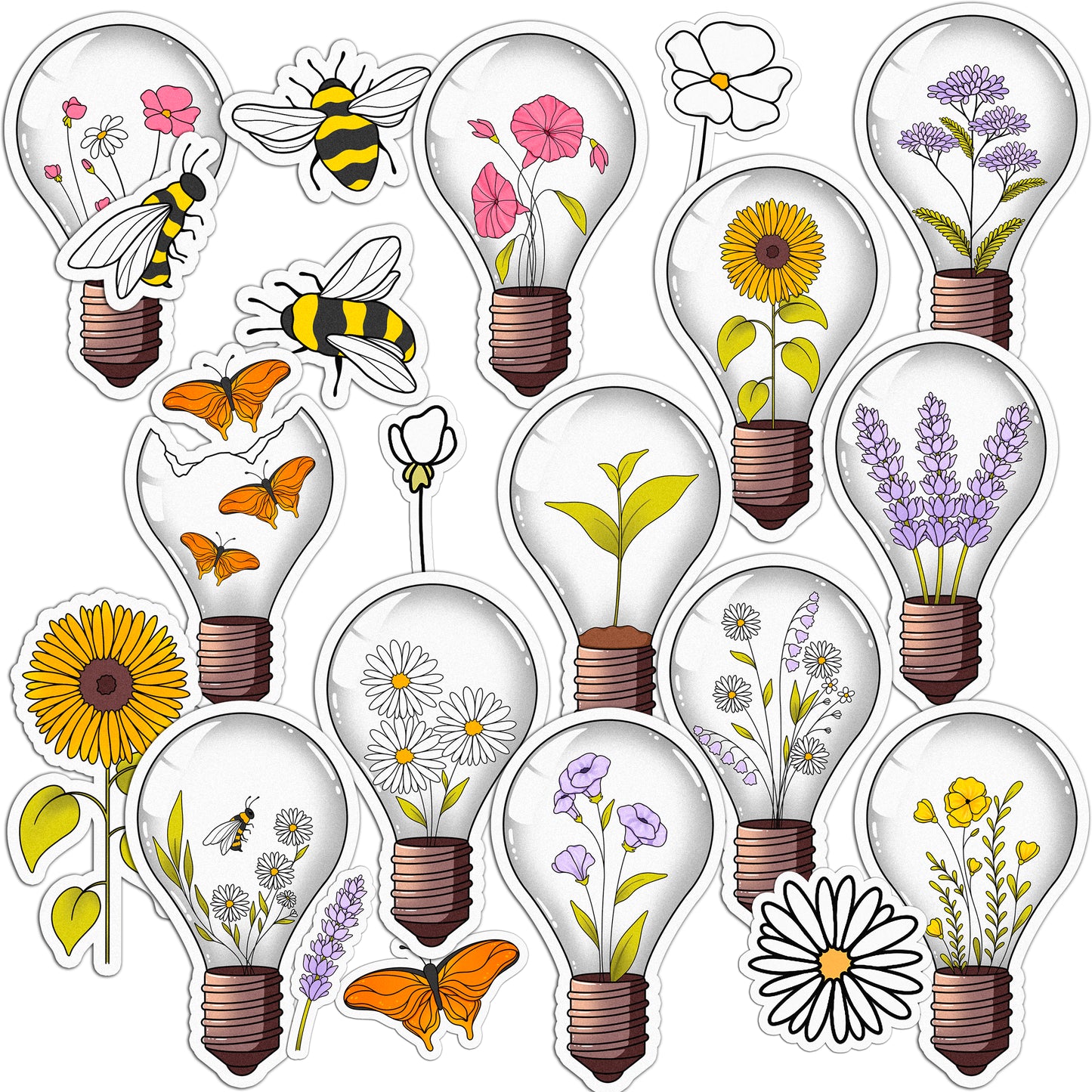 Cavka 19 PCS Sticker Pack for Laptop Floral Light Bulbs