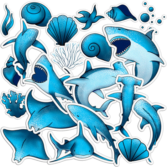 Cavka 21 PCS Sticker Pack for Laptop Blue Sharks