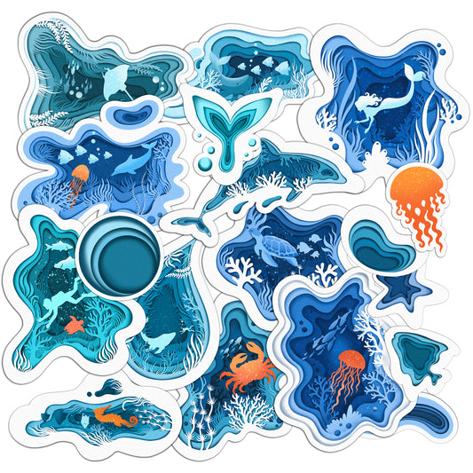 Cavka 19 PCS Sticker Pack for Laptop Blue Sea