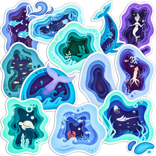 Cavka 14 PCS Sticker Pack for Laptop Deep Ocean