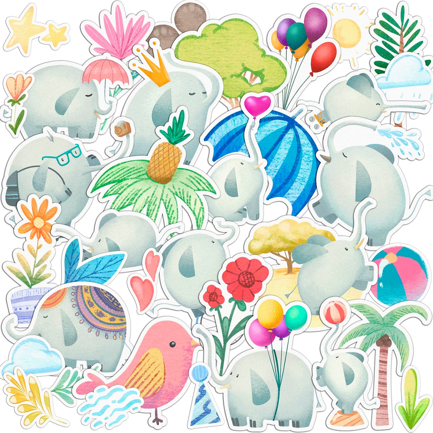 Cavka 36 PCS Sticker Pack for Laptop Round Elephant