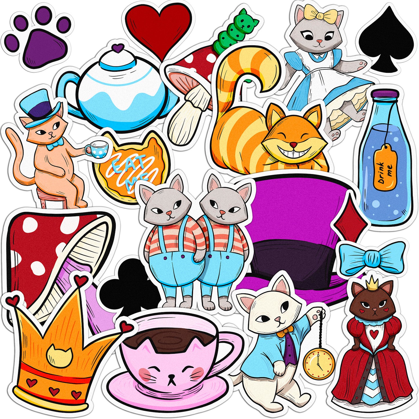 Cavka 20 PCS Sticker Pack for Laptop Alice in Meowderland