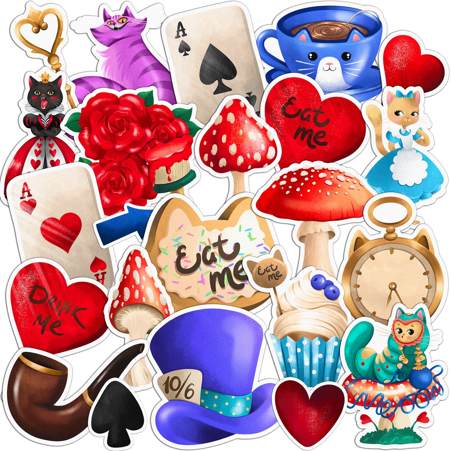 Cavka 24 PCS Sticker Pack for Laptop Alice in Purrderland