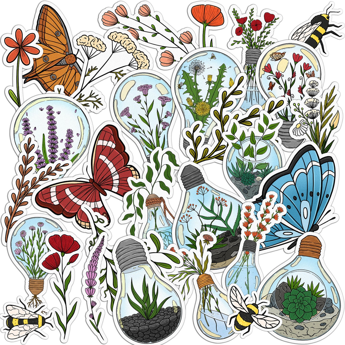 Cavka 30 PCS Sticker Pack for Laptop Botanical Light Bulbs
