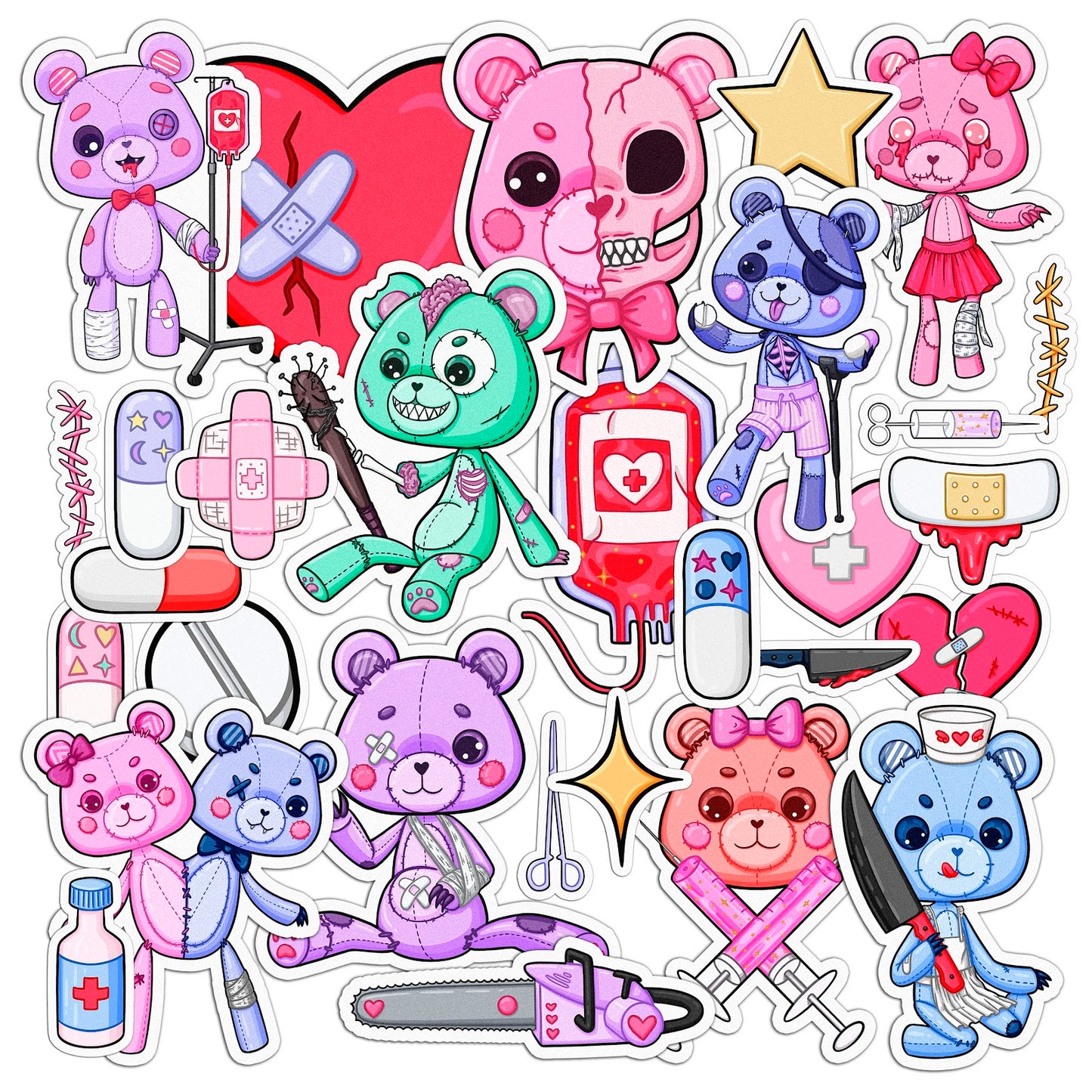 Cavka 31 PCS Sticker Pack for Laptop Dead Teddy Bear