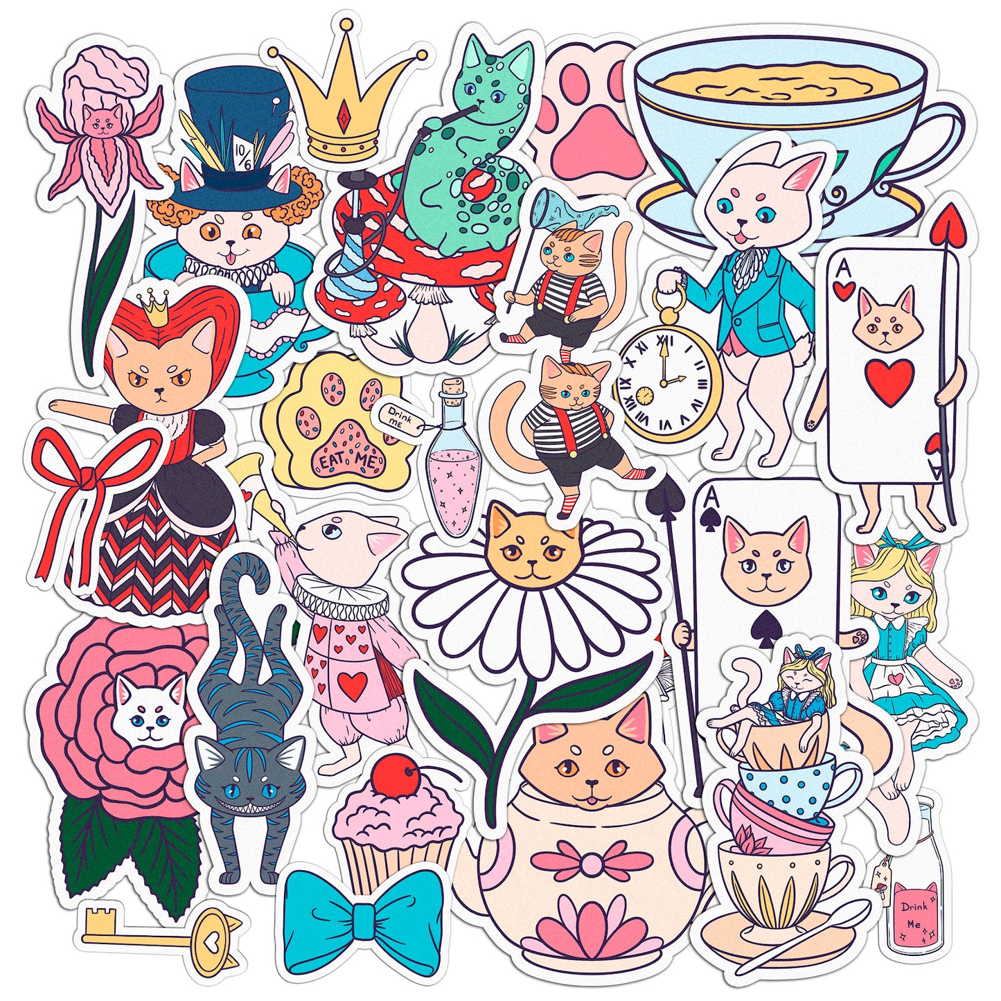 Cavka 28 PCS Sticker Pack for Laptop Kitty in Wonderland