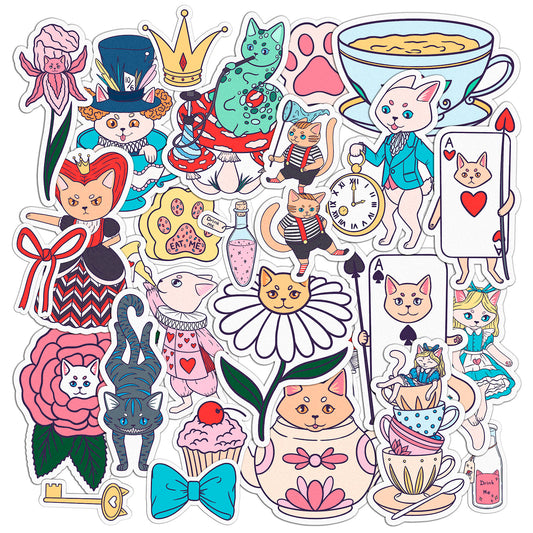 Cavka 28 PCS Sticker Pack for Laptop Kitty in Wonderland