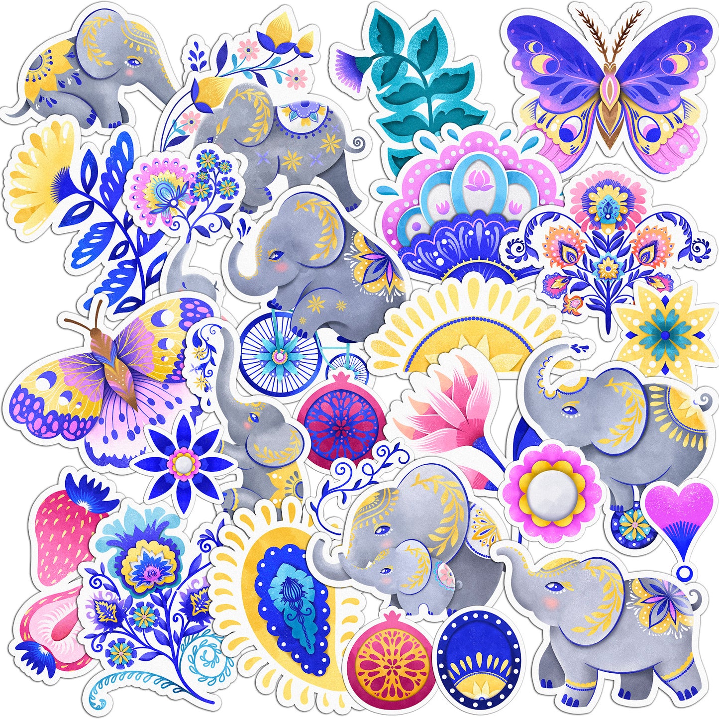 Cavka 27 PCS Sticker Pack for Laptop Folk Elephant