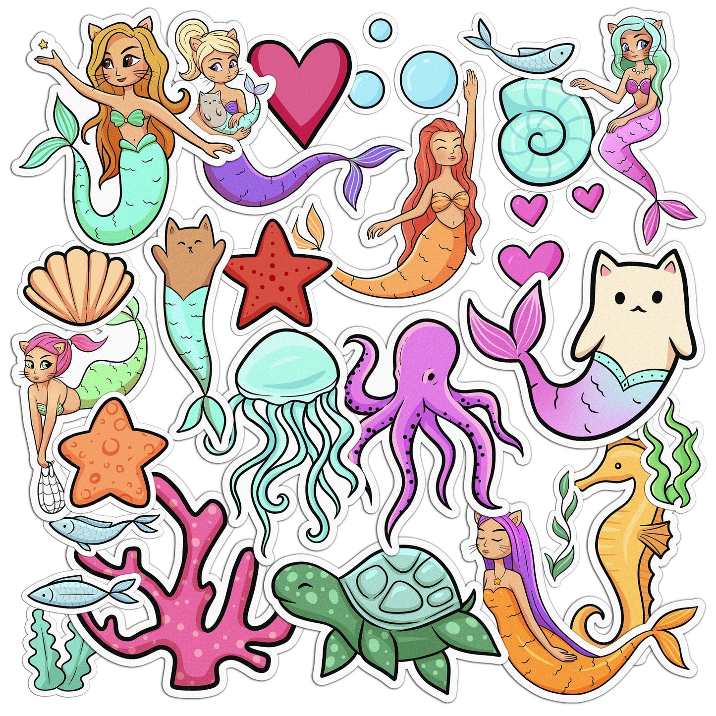 Cavka 26 PCS Sticker Pack for Laptop Kitty Mermaid