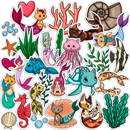 Cavka 29 PCS Sticker Pack for Laptop Kitty Mermaid