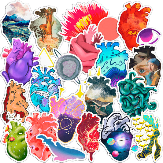 Cavka 24 PCS Sticker Pack for Laptop Anatomical Hearts