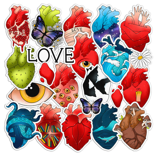 Cavka 22 PCS Sticker Pack for Laptop Anatomical Hearts