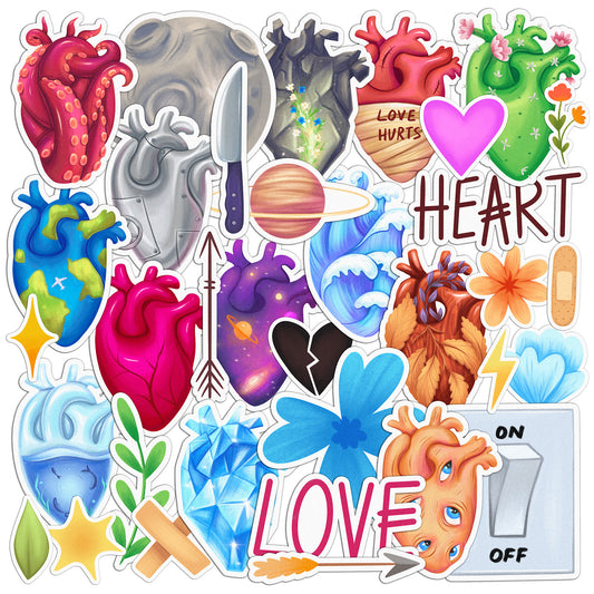 Cavka 35 PCS Sticker Pack for Laptop Anatomical Hearts