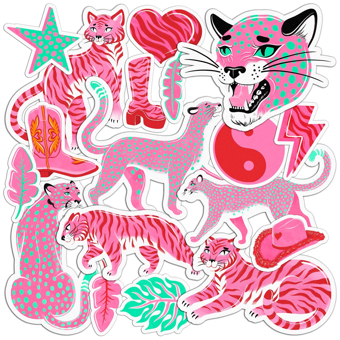 Cavka 18 PCS Sticker Pack for Laptop Pink Cheetah