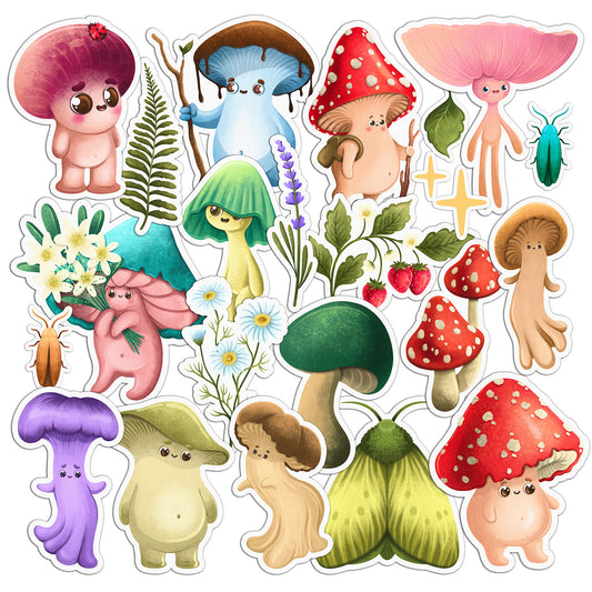 Cavka 22 PCS Sticker Pack for Laptop Cheerful Mushrooms