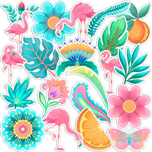 Cavka 21 PCS Sticker Pack for Laptop Floral Flamingo