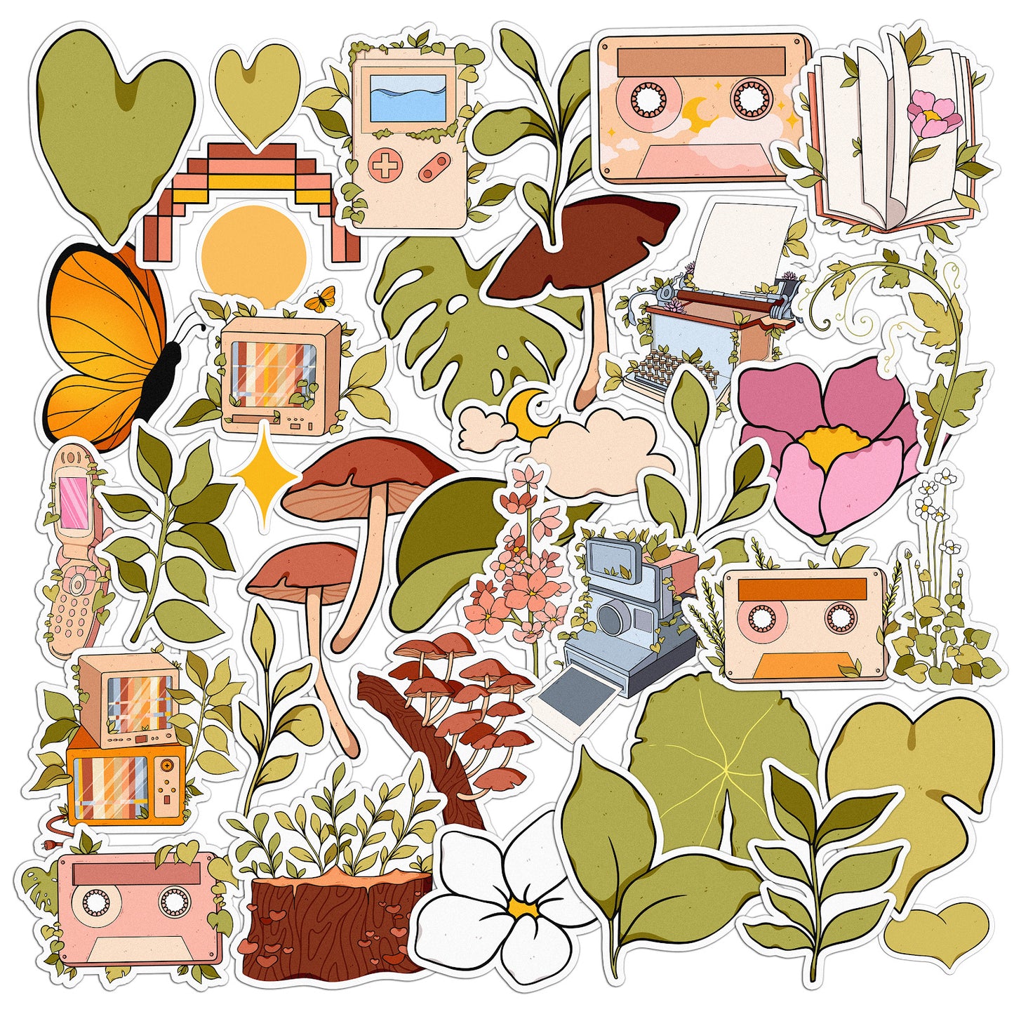 Cavka 38 PCS Sticker Pack for Laptop Floral Cassette
