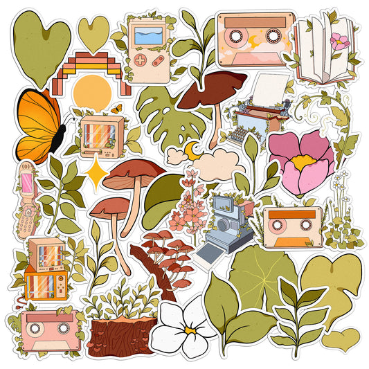 Cavka 38 PCS Sticker Pack for Laptop Floral Cassette