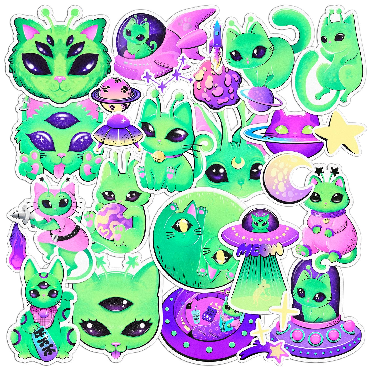 Cavka 27 PCS Sticker Pack for Laptop Alien Cats