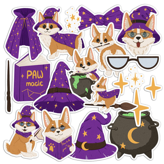 Cavka 18 PCS Sticker Pack for Laptop Magical Corgi