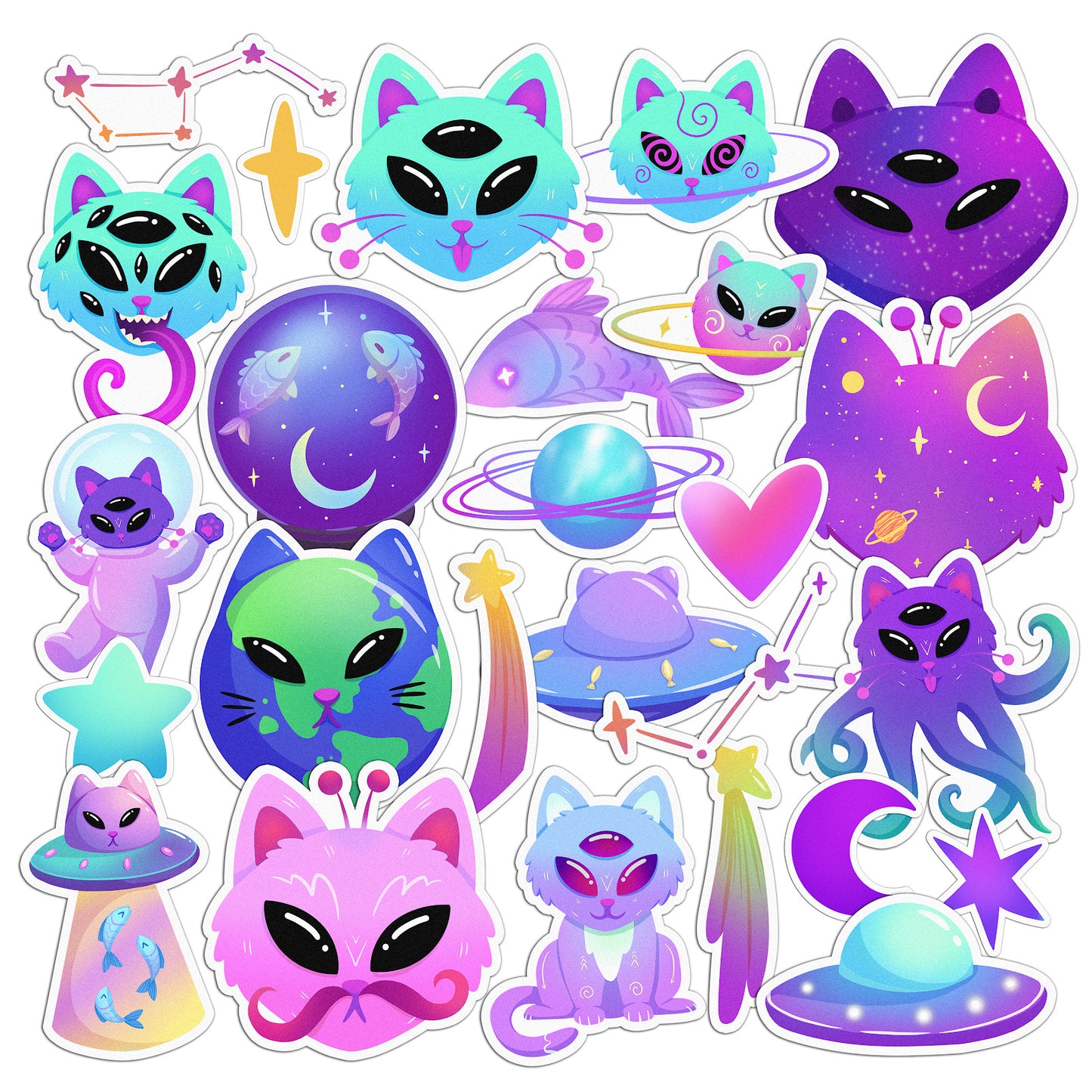 Cavka 26 PCS Sticker Pack for Laptop Alien Cat