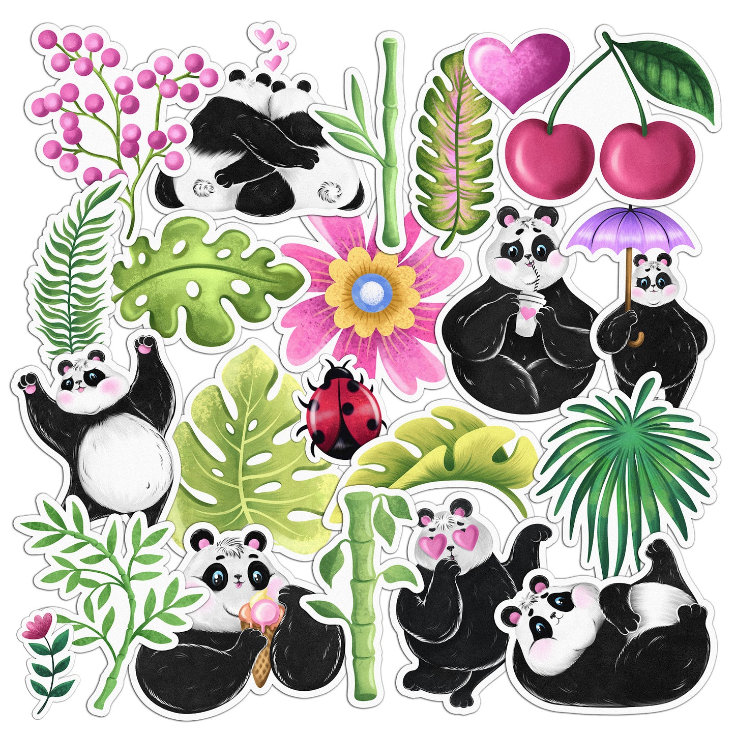 Cavka 22 PCS Sticker Pack for Laptop Floral Panda