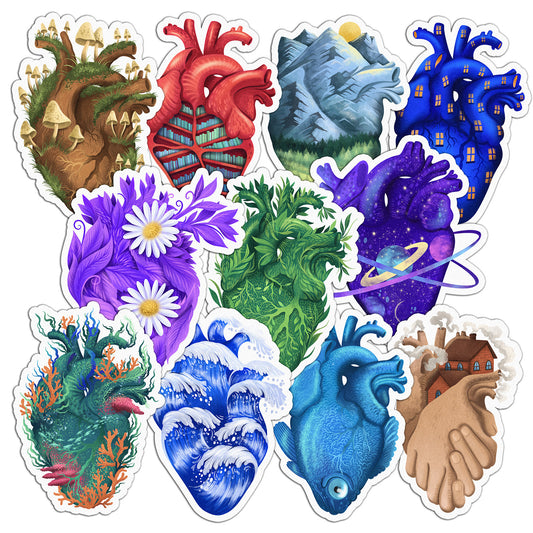 Cavka 11 PCS Sticker Pack for Laptop Anatomical Hearts