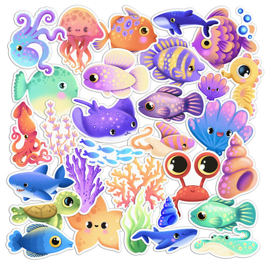 Cavka 33 PCS Sticker Pack for Laptop Cute Sealife