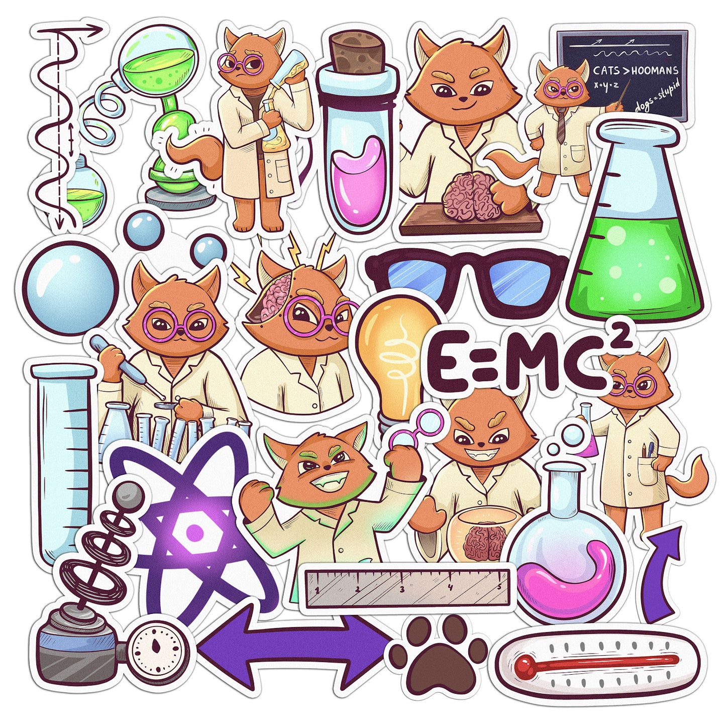 Cavka 26 PCS Sticker Pack for Laptop Cat Scientist