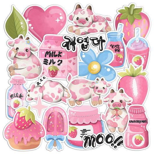 Cavka 22 PCS Sticker Pack for Laptop Strawberry Cow